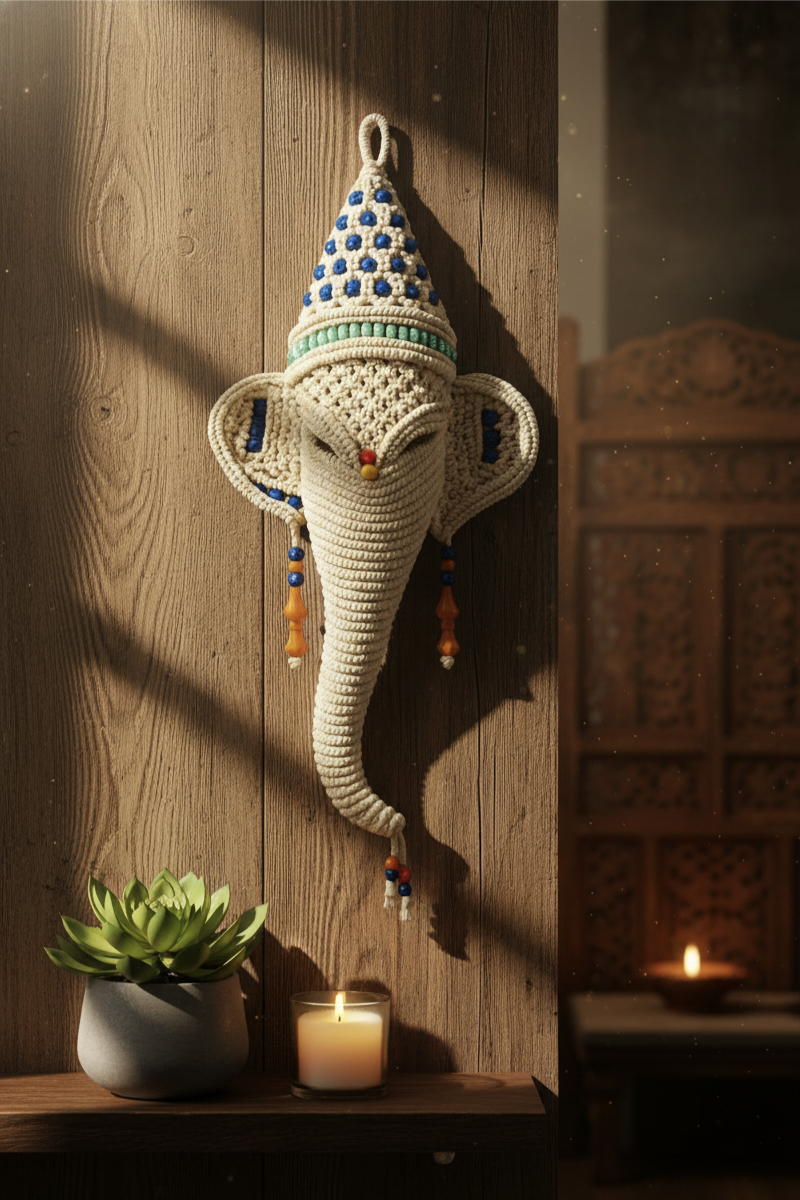 Handmade macrame ganesh ji wall hanging