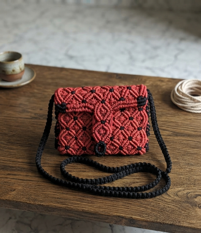Handmade Macramé Bag Red small