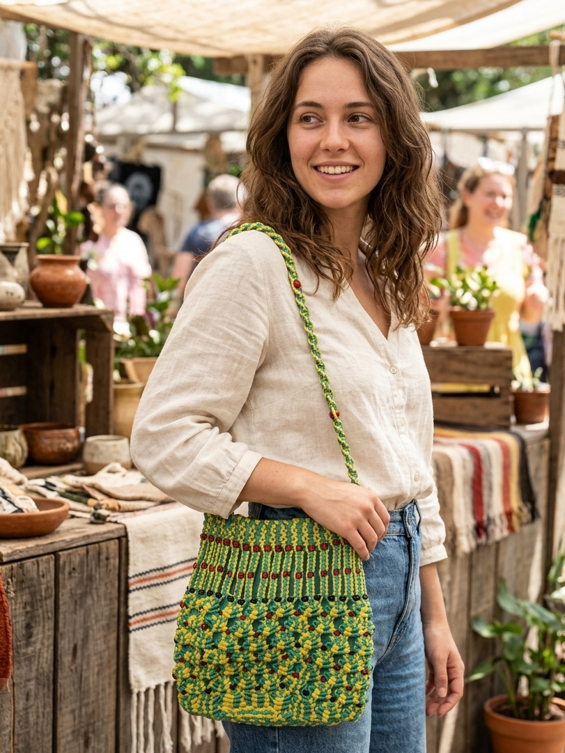 Handmade Macramé Bag Green