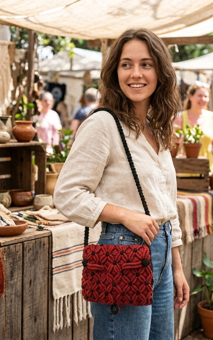 Handmade Macramé Bag Red small