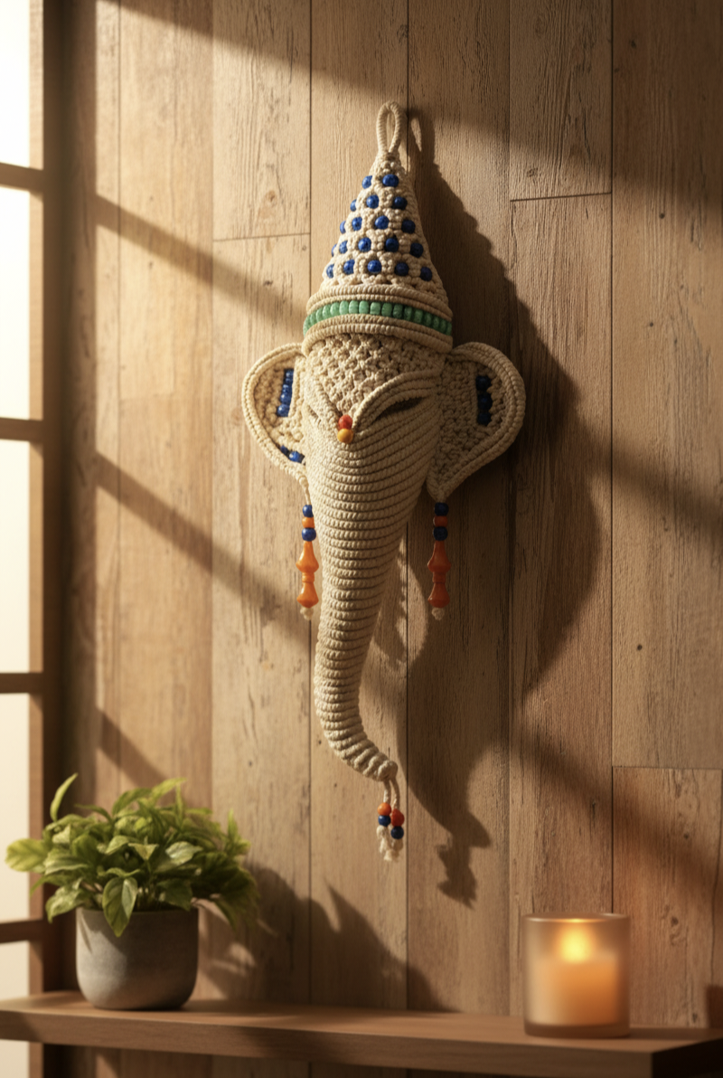 Handmade macrame ganesh ji wall hanging